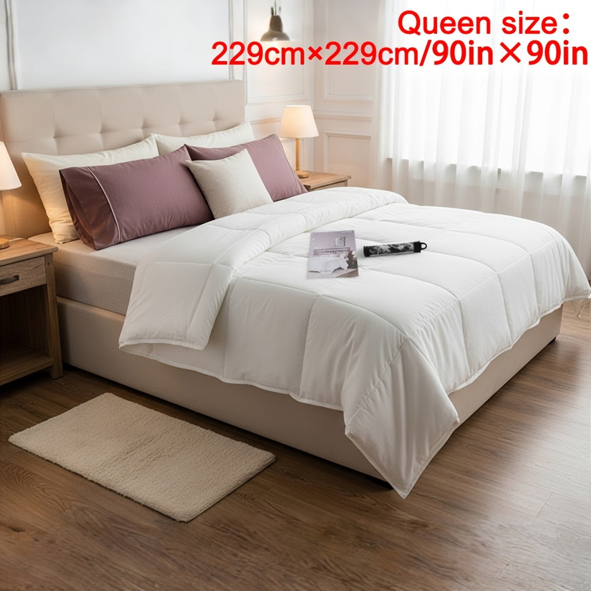 This Quilt for a Double Bed Features a Quilting Technique Suitable for All Seasons. It Is Soft, Fluffy, And Lightweight, Measuring 229×229 Cm (90×90 In) And Weighing 1350G. It Is Machine Washable And Comes with Corner Ties for Easy Installation