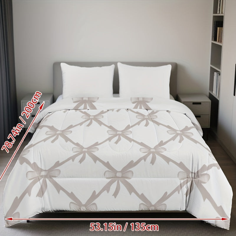 1pc Cooling Summer Bedspread\u002FQuilt - Contemporary Bed Cover with Delicate Bow Grid Design, Lightweight Bedspread Suitable for Single\u002FDouble Beds, Machine Washable - Bedquilt