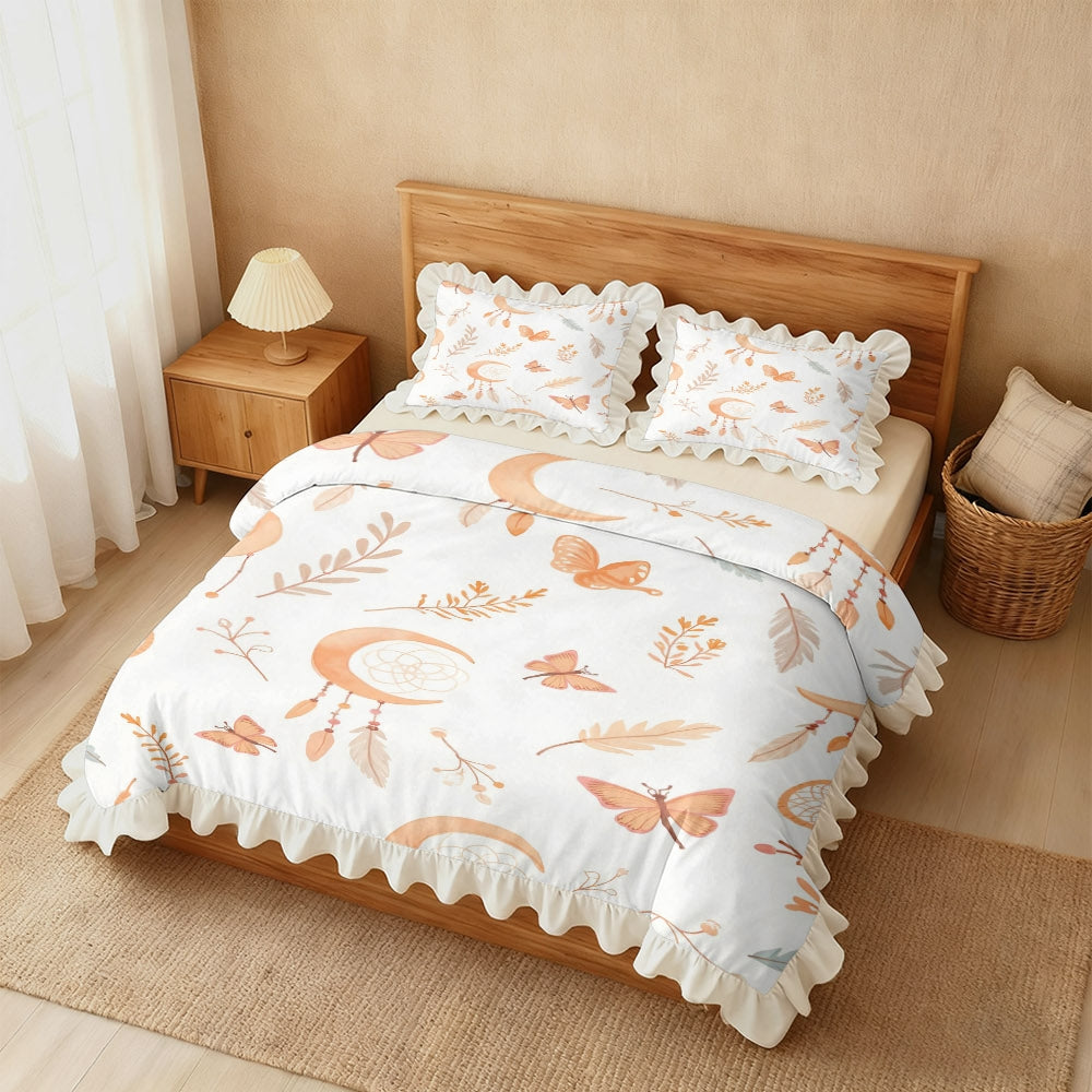 A Set of 2\u002F3 Dreamy Patterned Duvet Covers with Ruffled Edges, Available in Multiple Sizes, Soft And Skin-Friendly, Machine Washable, Suitable for Bedrooms, Guest Rooms, Dormitories, And Homestays (Includes 1 Duvet Cover + 1\u002F2 Pillowcases