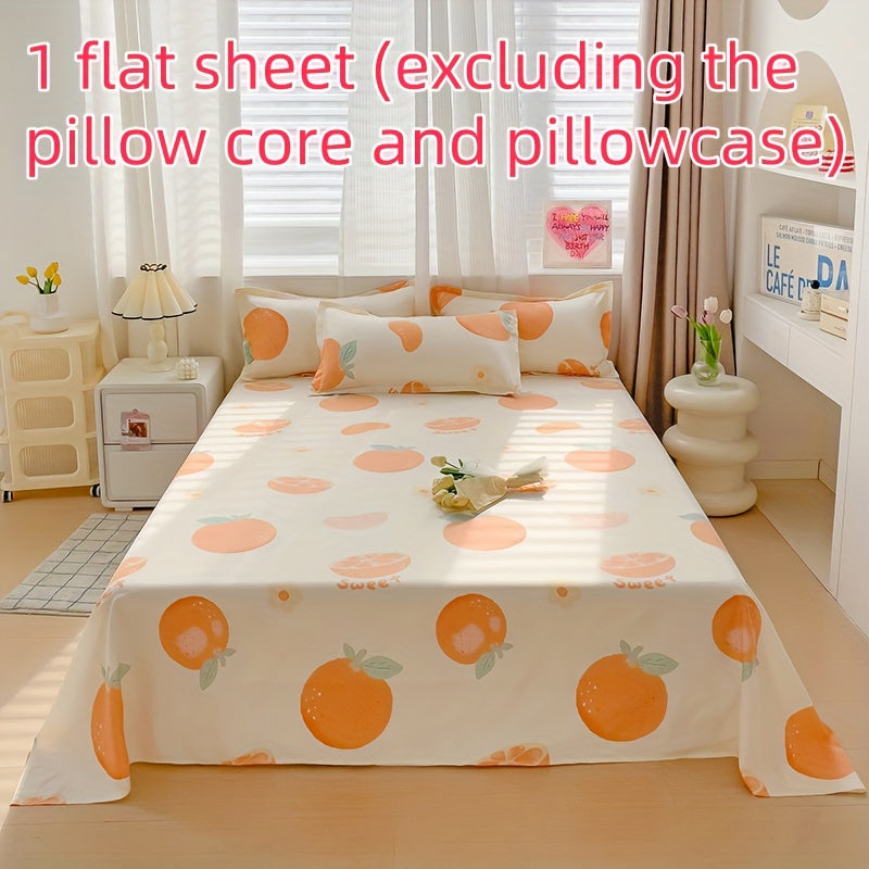 1pc Vibrant Fruit Orange Printed Bed Sheet (Excluding Pillow Core And Pillowcase)