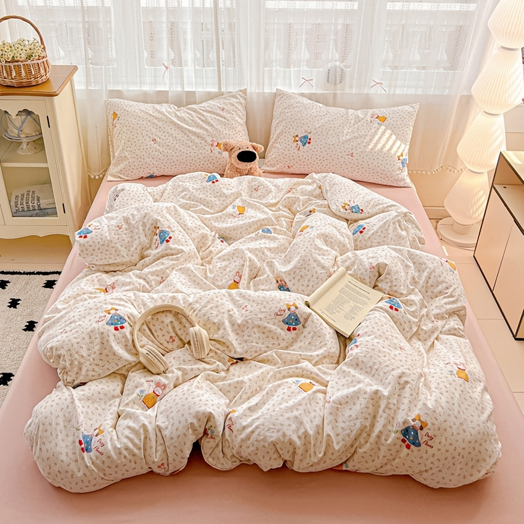 1pc Cartoon Floral Pattern Duvet Cover, Cute And Comfortable, Thick And Warm, Suitable for Bedrooms, Machine Washable