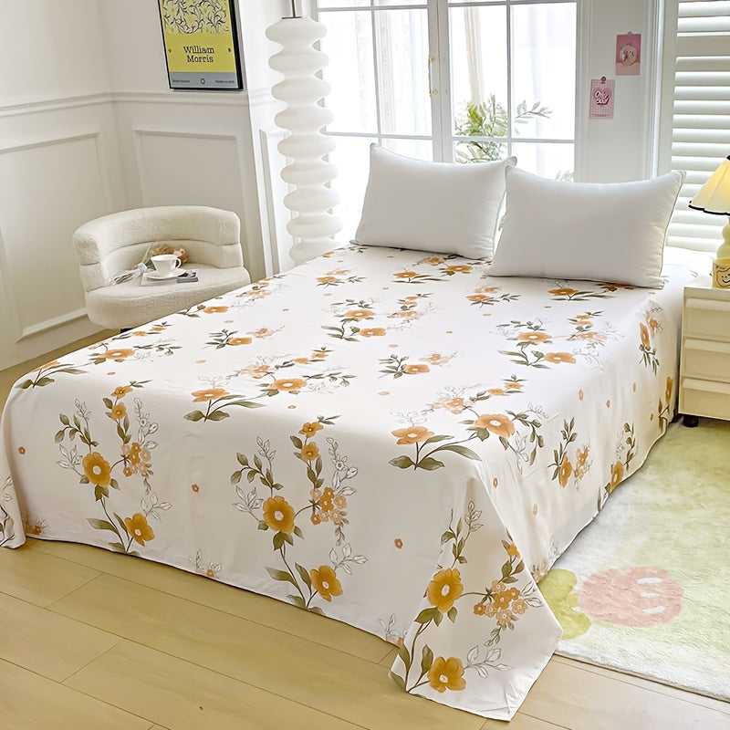 1pc Warm-Toned Yellow Flower Printed Bed Sheet (Pillow Insert and Pillowcase Not Included), Soft, Smooth, Skin-Friendly, and Machine Washable. Suitable for All Seasons, Ideal for Country-Style Bedrooms, Japanese-Themed B&Bs, Artistic Apartments