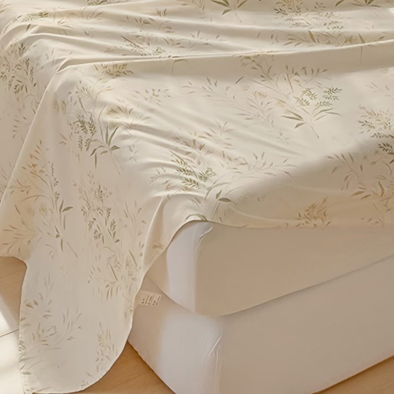 1pc Elegant And Fresh Easy Comfortable Breathable Leaf Printed Bed Sheet (Excluding Pillow Core And Pillowcase)