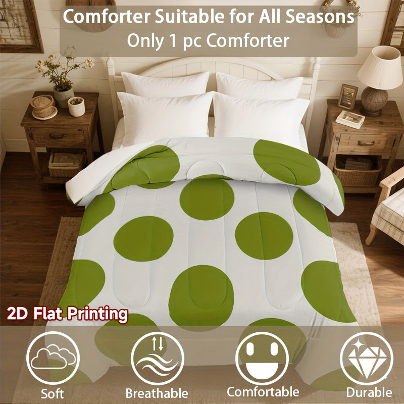 1pc, 2D Flat Print with a Green Polka Dot Pattern, Thick Quilt, Quilted Design, Filled with Comfortable And Skin-Friendly Polyester, Ideal for Moving Into a New Home, Back to School, Dormitories, Bedrooms, Guest Rooms