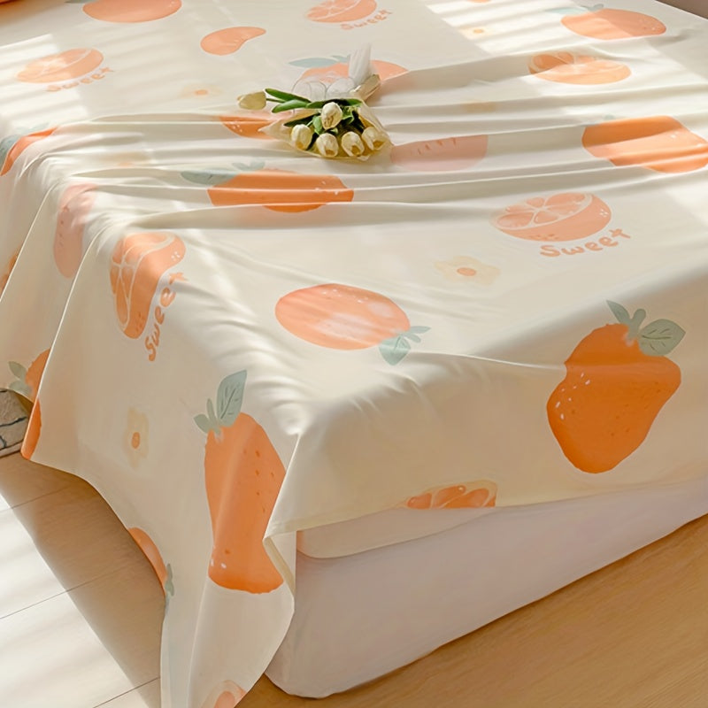1pc Vibrant Fruit Orange Printed Bed Sheet (Excluding Pillow Core And Pillowcase)