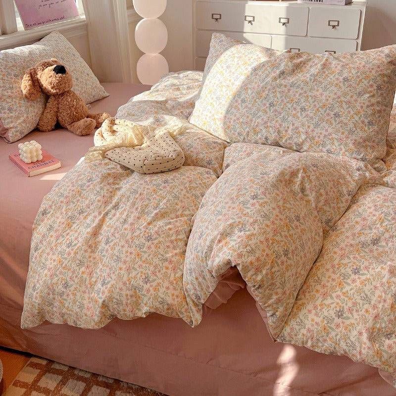 4pcs New Washable Cloud-Feel Sheet Set, Machine Washable and Hand Washable, Bedding, Bedding (Includes: 1 Duvet Cover + 1 Flat Sheet + 2 Pillowcases, Sparse Shadow Pattern)