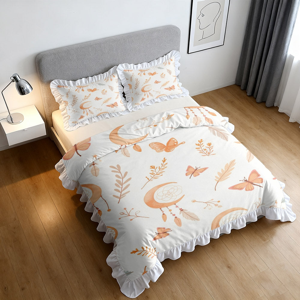 A Set of 2\u002F3 Dreamy Patterned Duvet Covers with Ruffled Edges, Available in Multiple Sizes, Soft And Skin-Friendly, Machine Washable, Suitable for Bedrooms, Guest Rooms, Dormitories, And Homestays (Includes 1 Duvet Cover + 1\u002F2 Pillowcases