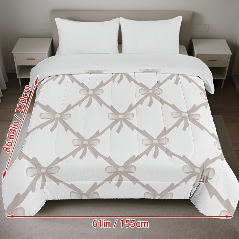 1pc Cooling Summer Bedspread\u002FQuilt - Contemporary Bed Cover with Delicate Bow Grid Design, Lightweight Bedspread Suitable for Single\u002FDouble Beds, Machine Washable - Bedquilt