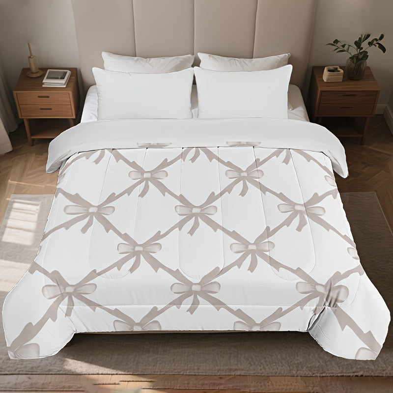 1pc Cooling Summer Bedspread\u002FQuilt - Contemporary Bed Cover with Delicate Bow Grid Design, Lightweight Bedspread Suitable for Single\u002FDouble Beds, Machine Washable - Bedquilt