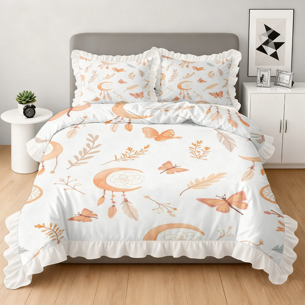 A Set of 2\u002F3 Dreamy Patterned Duvet Covers with Ruffled Edges, Available in Multiple Sizes, Soft And Skin-Friendly, Machine Washable, Suitable for Bedrooms, Guest Rooms, Dormitories, And Homestays (Includes 1 Duvet Cover + 1\u002F2 Pillowcases