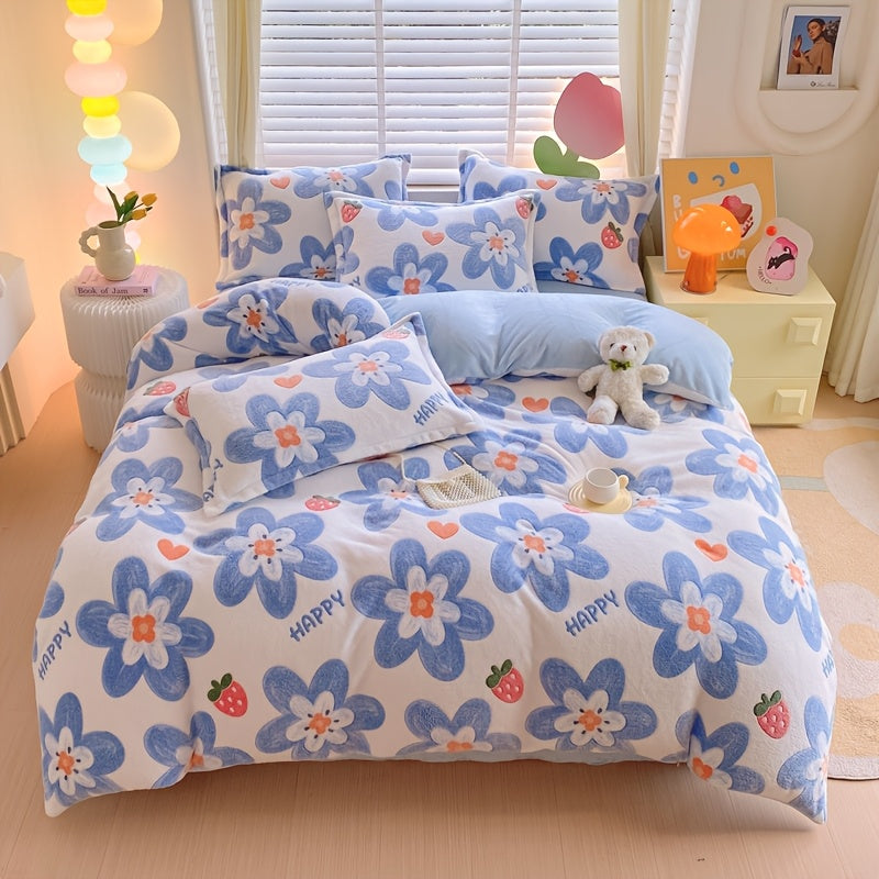 1pc Ultra-Soft Milk Velvet Floral Duvet Cover, Double-Sided Plush Skin-Friendly Warm Cover, Comfortable And Soft Bedding, Ideal for Home Warmth, Includes One Duvet Cover