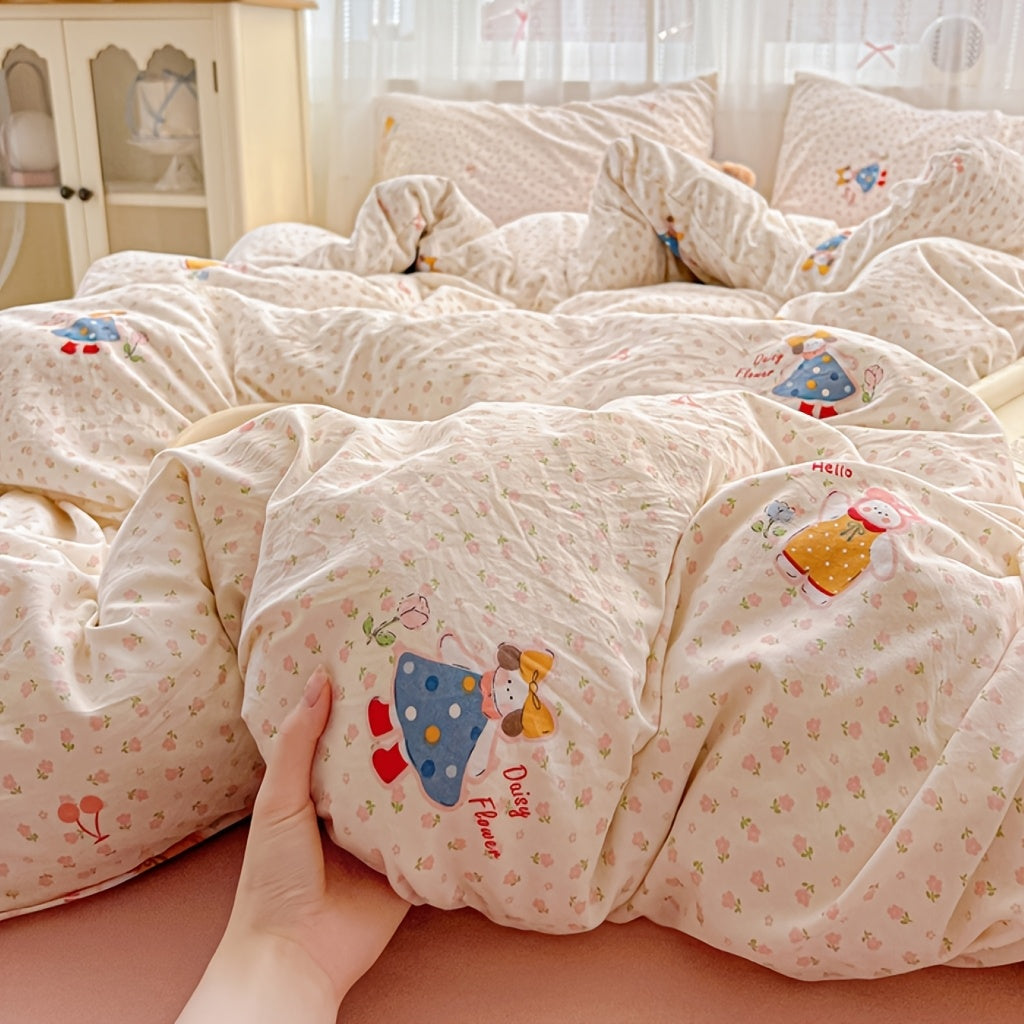 1pc Cartoon Floral Pattern Duvet Cover, Cute And Comfortable, Thick And Warm, Suitable for Bedrooms, Machine Washable