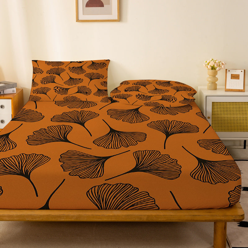 1pc Ginkgo Leaf Pattern Fitted Sheet, Deep Pocket Fitted Sheet, No Pillowcase, Soft Washable Fabric, Comfortable 360° Full Wrap Anti-Slip Mattress Protector for Bedroom, Double Extra Large, Queen Size Bedding, All-Season, Decorative, Machine Washable