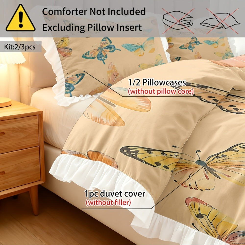 A Set of Watercolor Patterned Duvet Covers with Ruffled Edges, Available in Multiple Sizes, Soft And Skin-Friendly, Machine Washable, Suitable for Bedrooms, Guest Rooms, Dormitories, And Homestays (Includes 1 Duvet Cover + 1\u002F2 Pillowcases