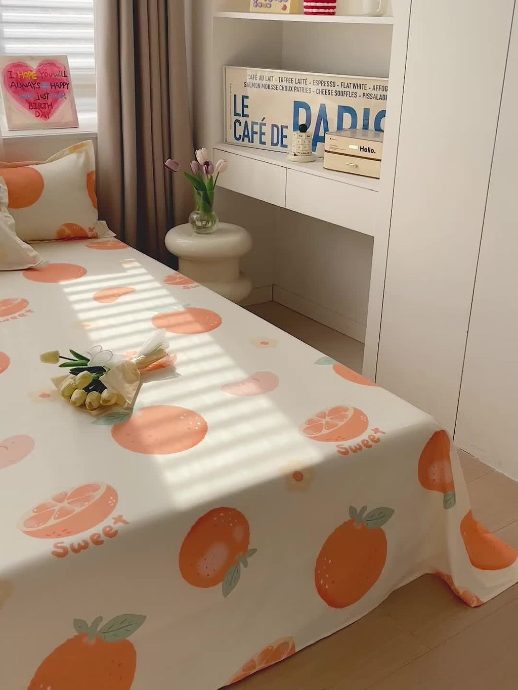 1pc Vibrant Fruit Orange Printed Bed Sheet (Excluding Pillow Core And Pillowcase)