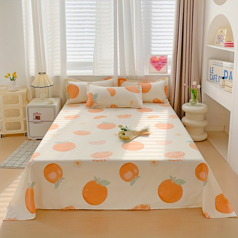 1pc Vibrant Fruit Orange Printed Bed Sheet (Excluding Pillow Core And Pillowcase)