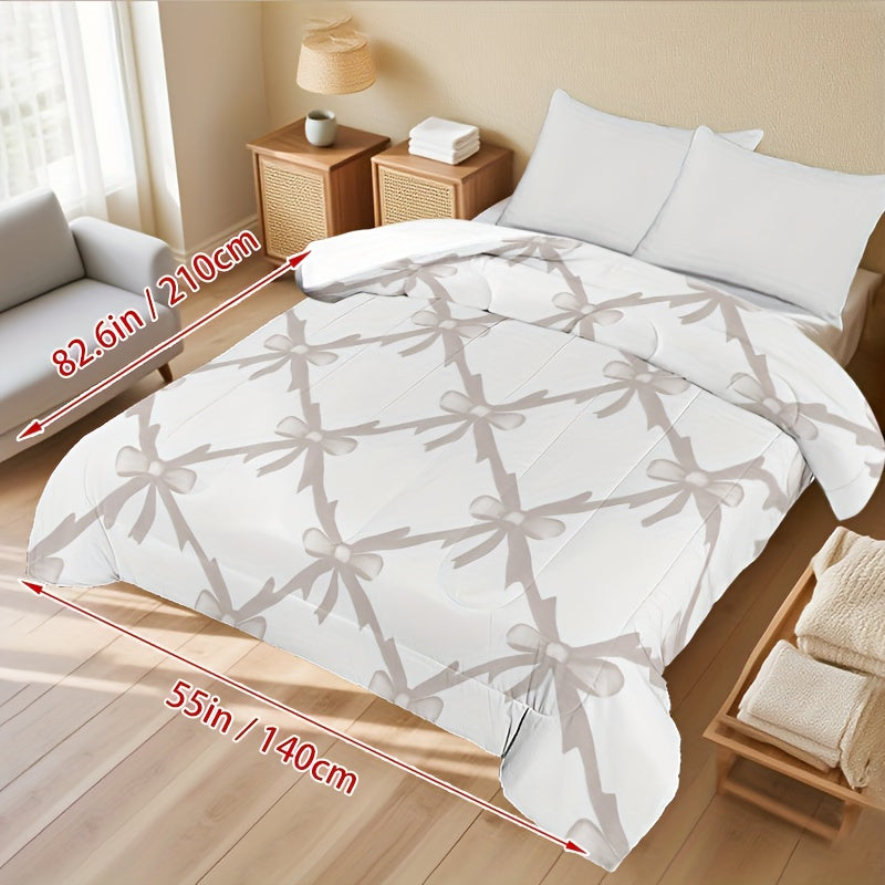 1pc Cooling Summer Bedspread\u002FQuilt - Contemporary Bed Cover with Delicate Bow Grid Design, Lightweight Bedspread Suitable for Single\u002FDouble Beds, Machine Washable - Bedquilt