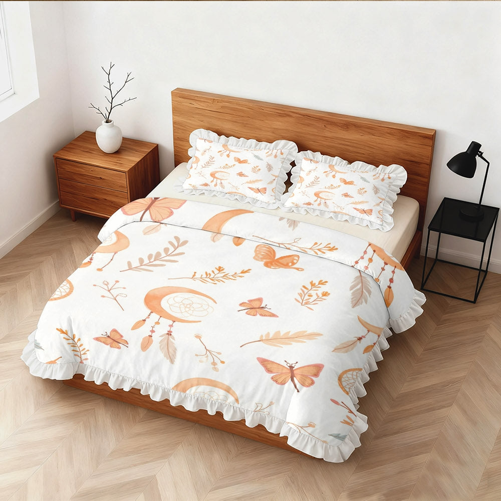 A Set of 2\u002F3 Dreamy Patterned Duvet Covers with Ruffled Edges, Available in Multiple Sizes, Soft And Skin-Friendly, Machine Washable, Suitable for Bedrooms, Guest Rooms, Dormitories, And Homestays (Includes 1 Duvet Cover + 1\u002F2 Pillowcases
