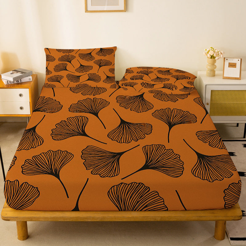 1pc Ginkgo Leaf Pattern Fitted Sheet, Deep Pocket Fitted Sheet, No Pillowcase, Soft Washable Fabric, Comfortable 360° Full Wrap Anti-Slip Mattress Protector for Bedroom, Double Extra Large, Queen Size Bedding, All-Season, Decorative, Machine Washable