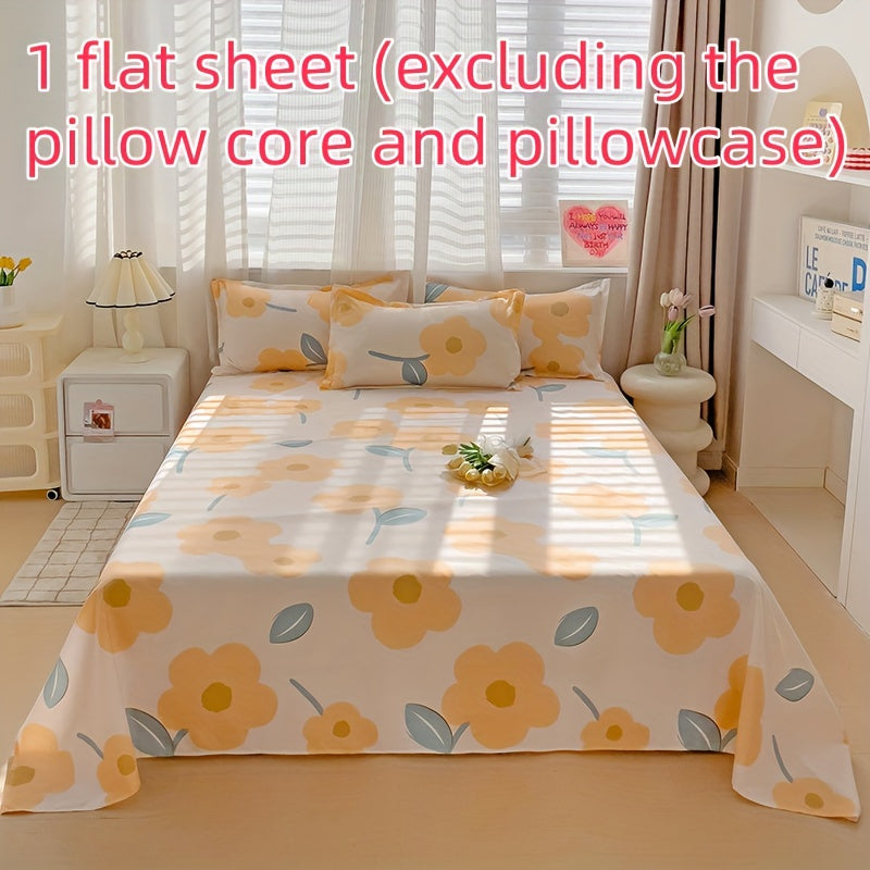 1pc Cozy Yellow Floral Printed Bed Sheet (Excluding Pillow And Pillowcase)