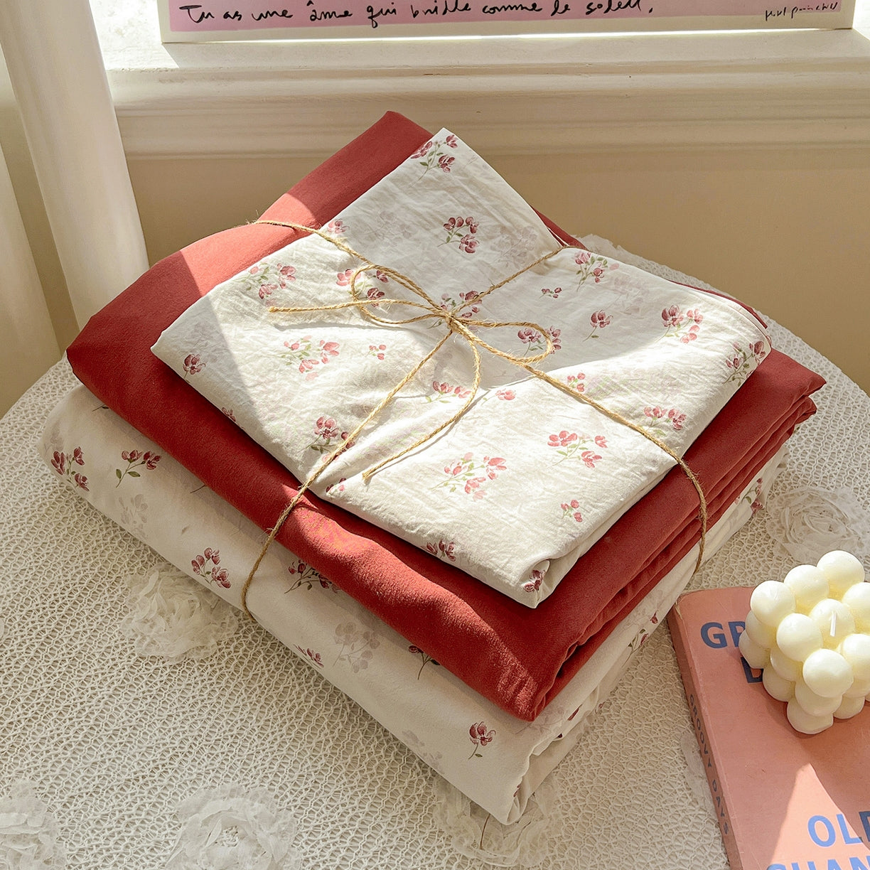 4pcs New Washable Cloud-Feel Sheet Set, Machine Washable and Hand Washable, Bedding, Bedding (Includes: 1 Duvet Cover + 1 Flat Sheet + 2 Pillowcases, Sparse Shadow Pattern)