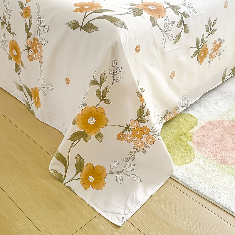 1pc Warm-Toned Yellow Flower Printed Bed Sheet (Pillow Insert and Pillowcase Not Included), Soft, Smooth, Skin-Friendly, and Machine Washable. Suitable for All Seasons, Ideal for Country-Style Bedrooms, Japanese-Themed B&Bs, Artistic Apartments