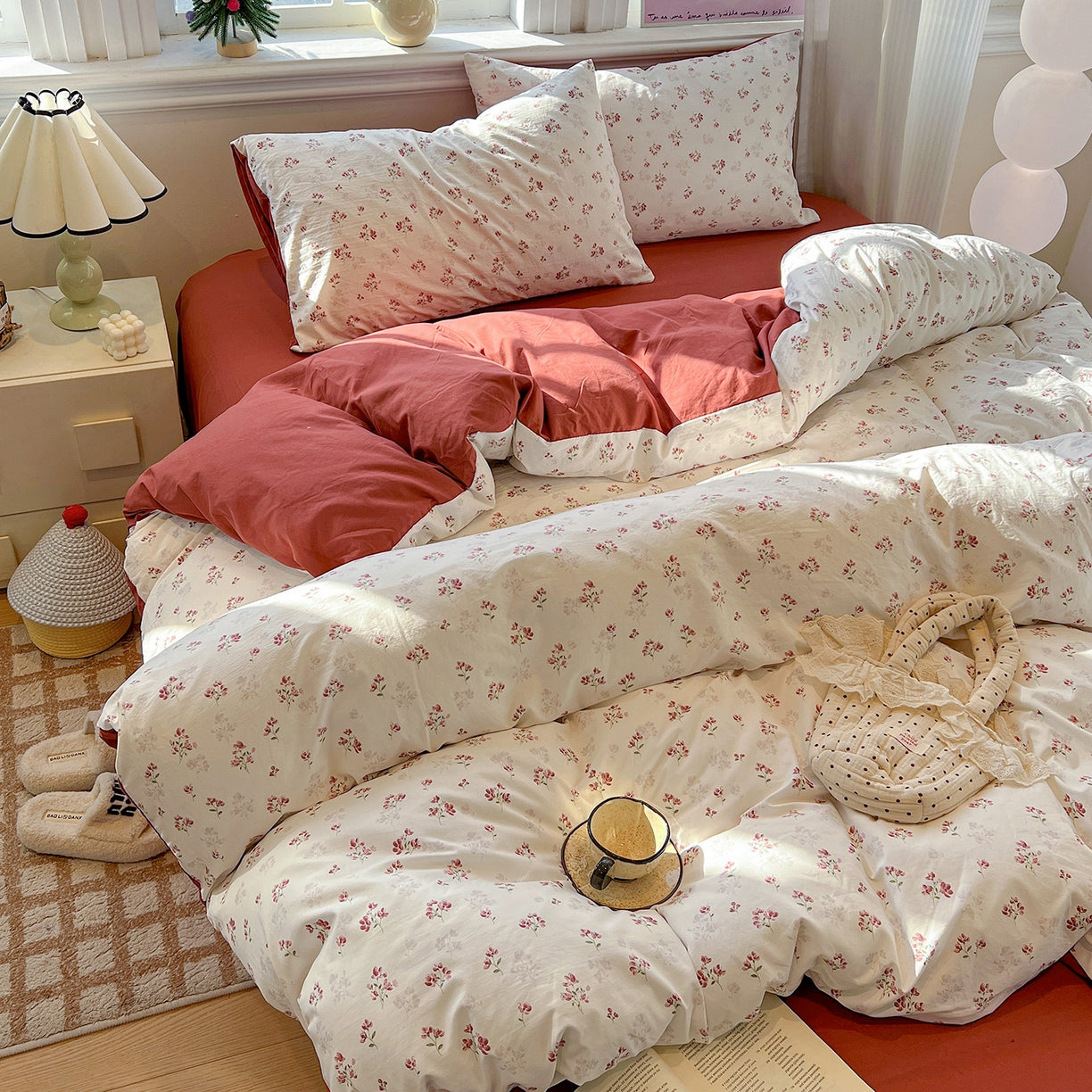 4pcs New Washable Cloud-Feel Sheet Set, Machine Washable and Hand Washable, Bedding, Bedding (Includes: 1 Duvet Cover + 1 Flat Sheet + 2 Pillowcases, Sparse Shadow Pattern)