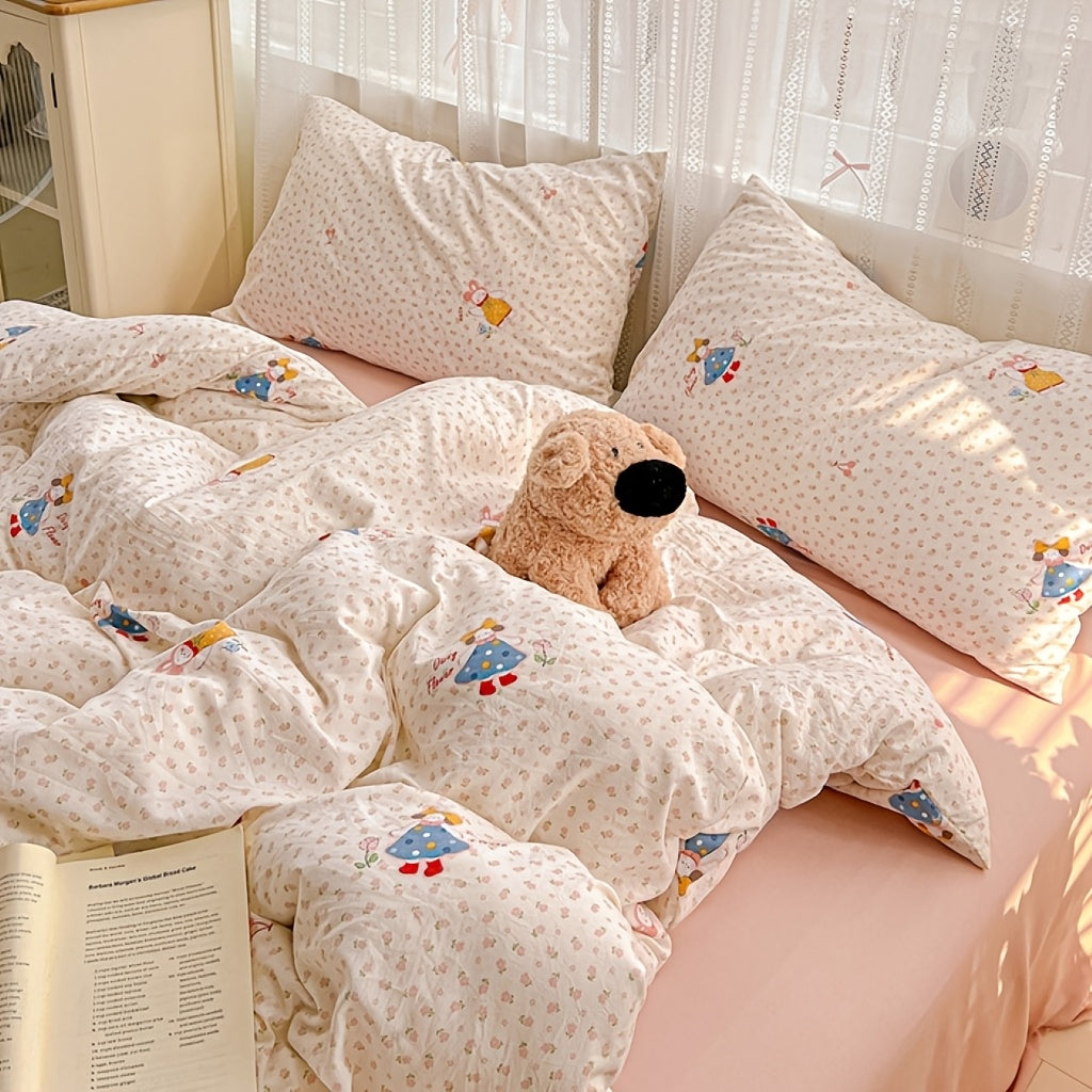 1pc Cartoon Floral Pattern Duvet Cover, Cute And Comfortable, Thick And Warm, Suitable for Bedrooms, Machine Washable
