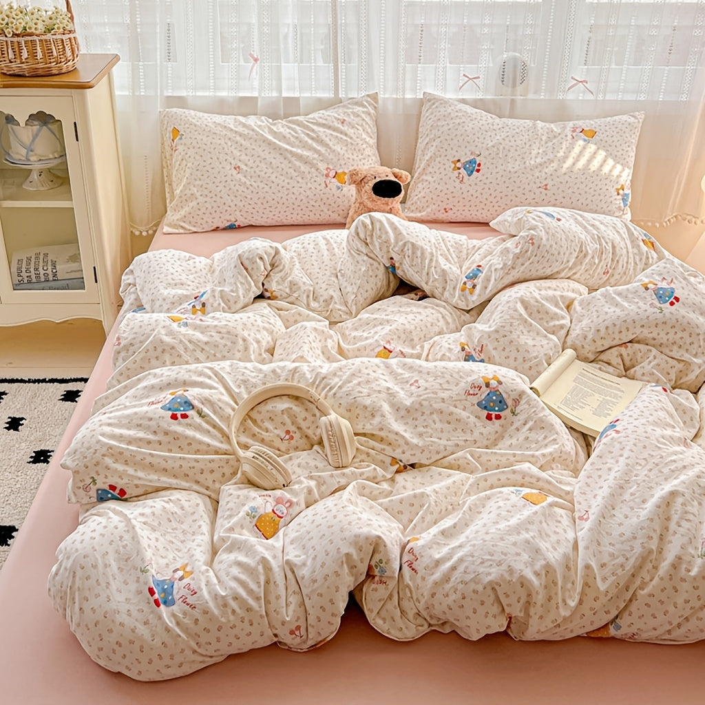 1pc Cartoon Floral Pattern Duvet Cover, Cute And Comfortable, Thick And Warm, Suitable for Bedrooms, Machine Washable
