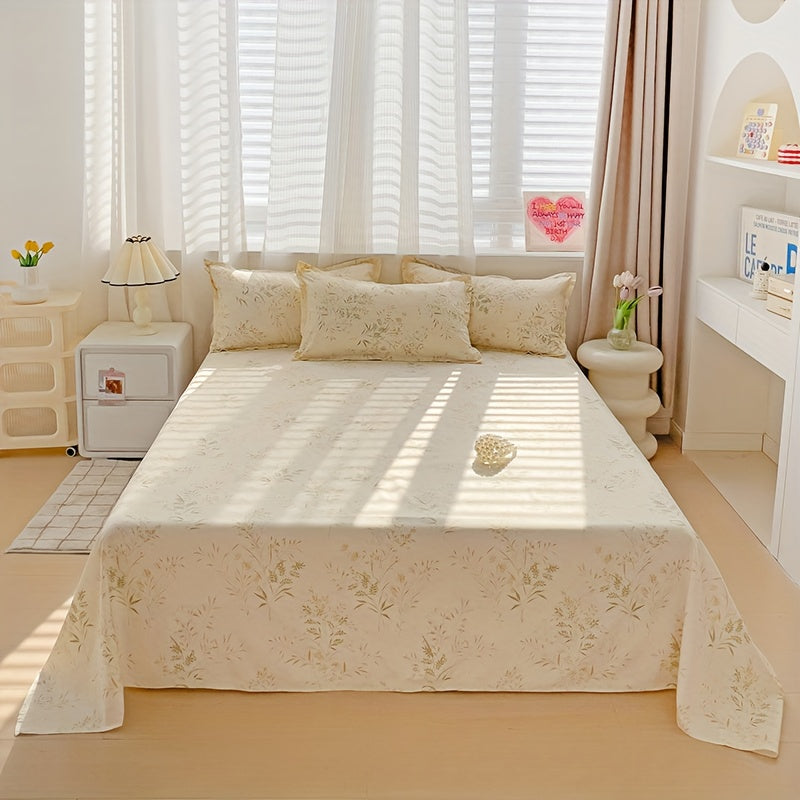 1pc Elegant And Fresh Easy Comfortable Breathable Leaf Printed Bed Sheet (Excluding Pillow Core And Pillowcase)